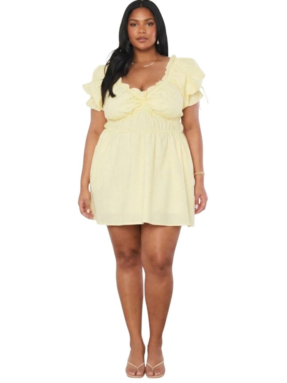 Show Me Your Mumu NWT Leigh Mini Dress Yellow Ducky Stripe Cotton Blend Size 1X